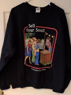 Wicked Black Graphic Pullover with Multicolor Retro Print